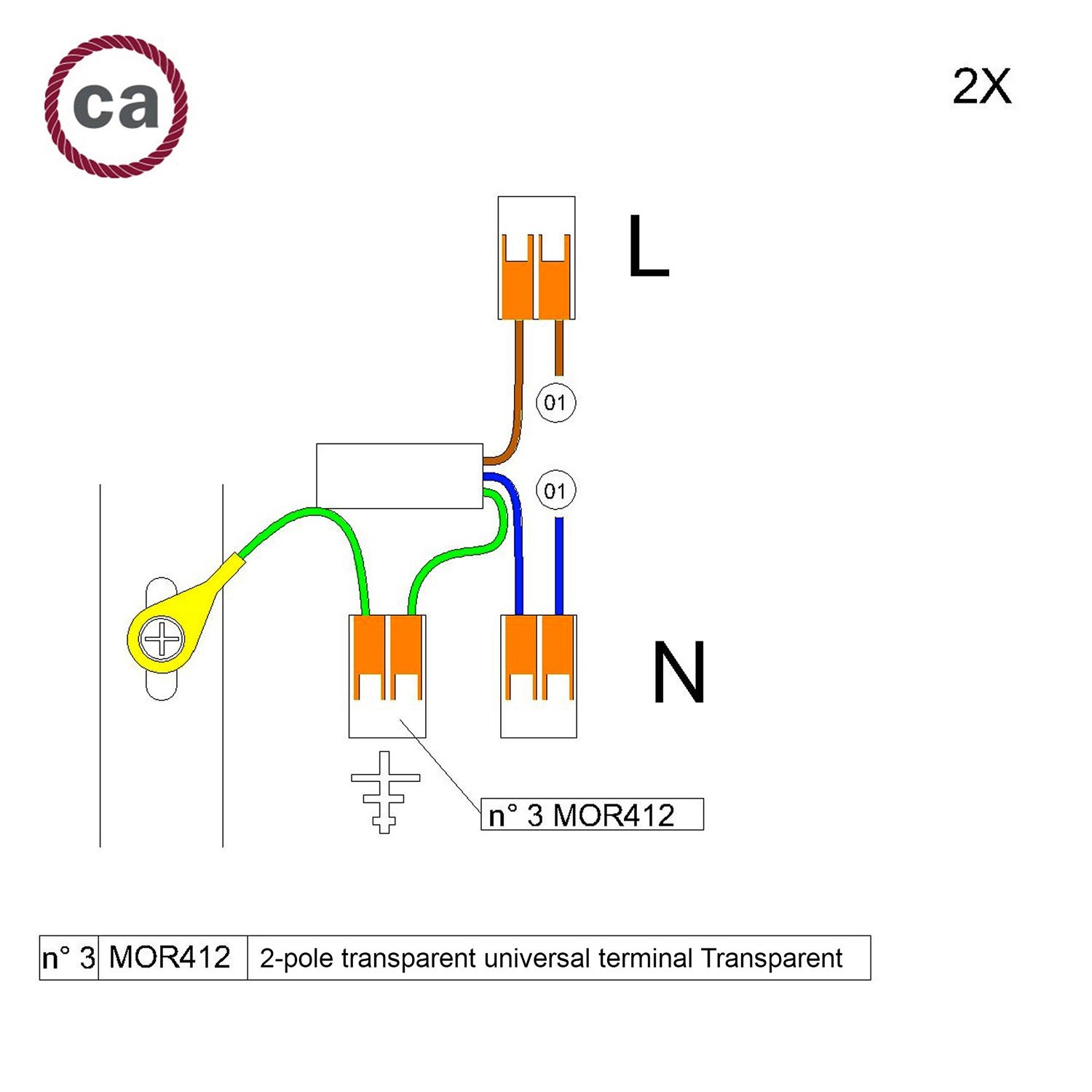 Kit de conexión WAGO compatible con cable 2x para Rosetón de 1 agujero