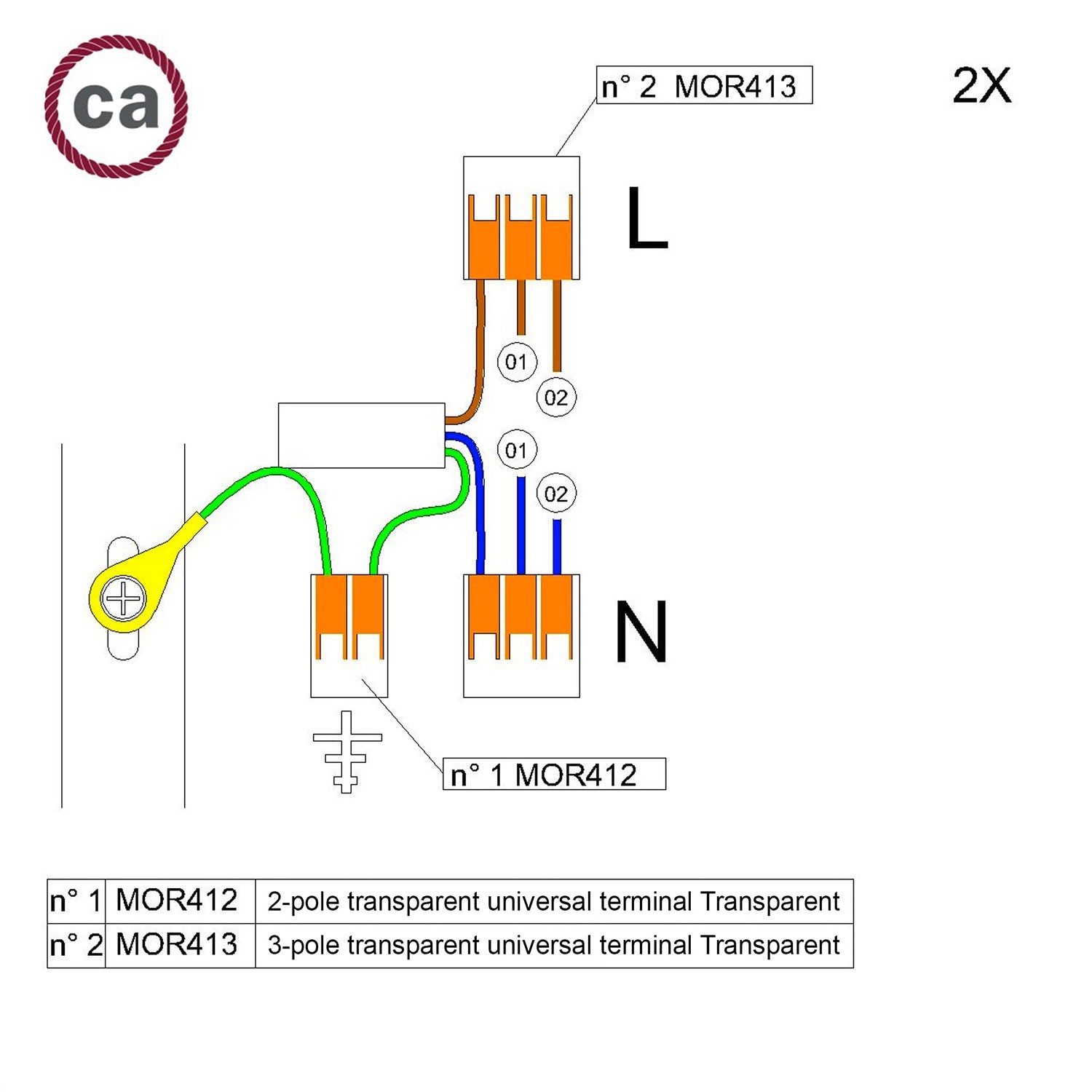 WAGO verbindingskit compatibel met 2x kabel voor 2-gaats Aansluitkap