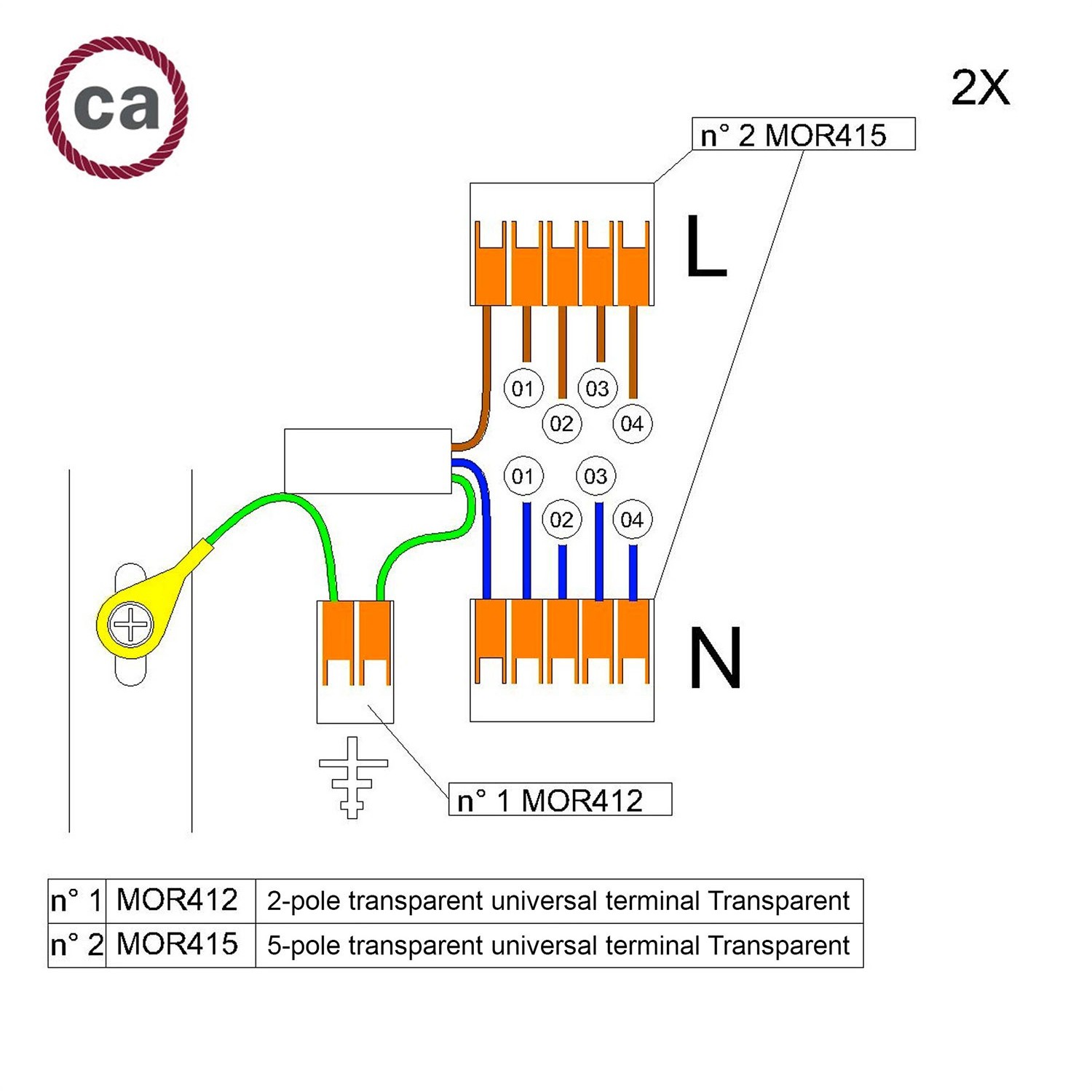 Kit de conexión WAGO compatible con cable 2x para Rosetón de 4 agujeros