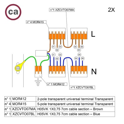 WAGO verbindingskit compatibel met 2x kabel voor 6-gaats Aansluitkap