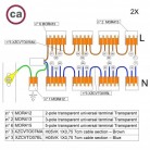 Setul de conectori WAGO este compatibil cu 2 cabluri pentru o rozetă de tavan cu 11 găuri.