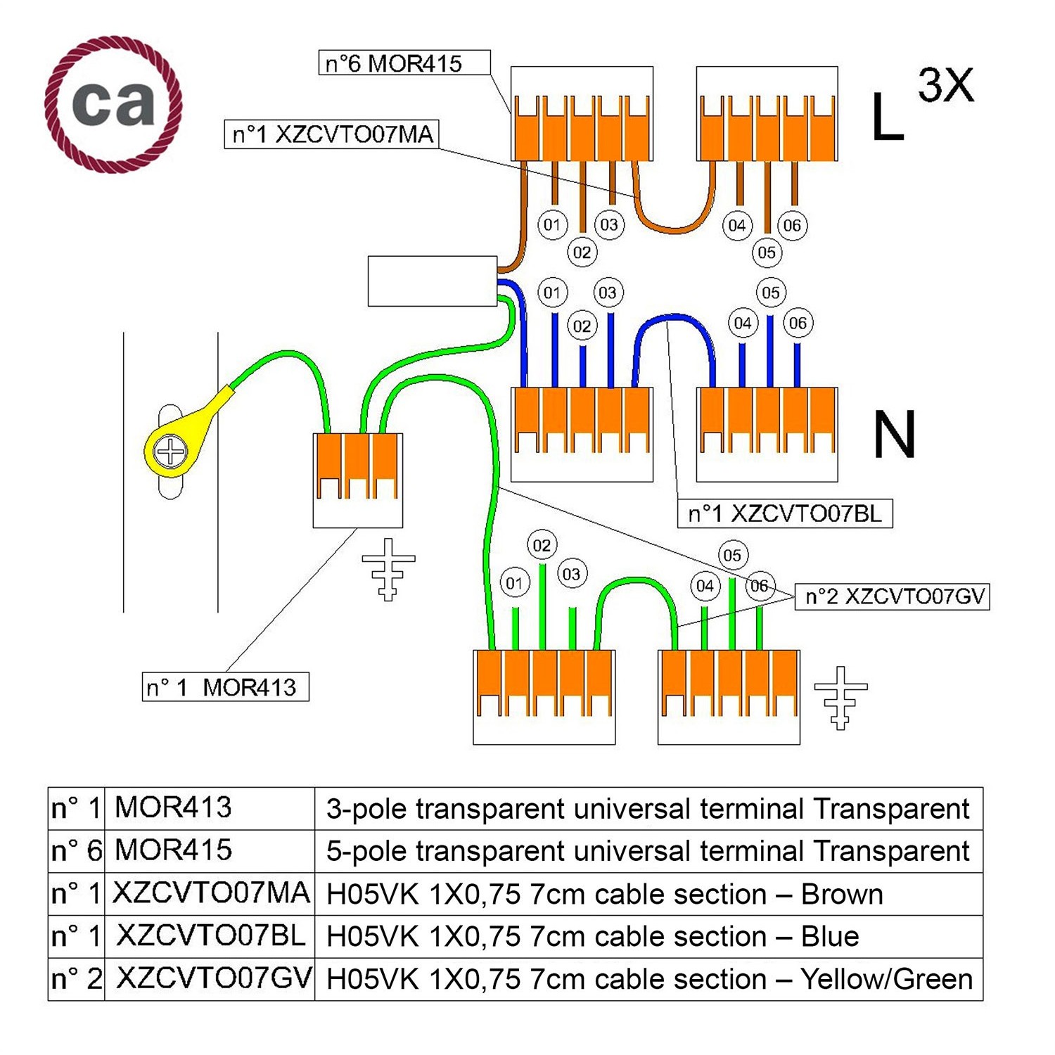 WAGO verbindingskit  compatibel met 3x kabel voor 6-gaats Aansluitkap