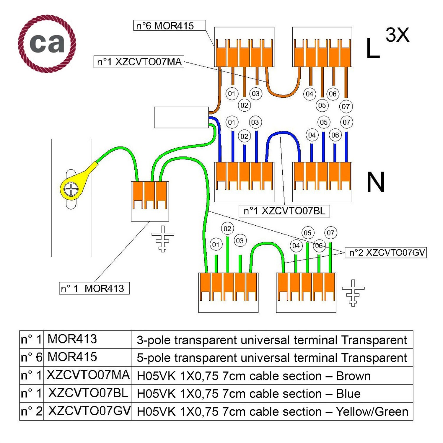 WAGO verbindingskit  compatibel met 3x kabel voor 7-gaats Aansluitkap