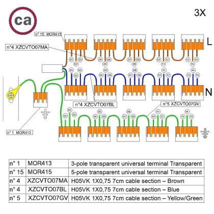 Kit de conexión WAGO compatible con cable 3x para Rosetón de 15 agujeros