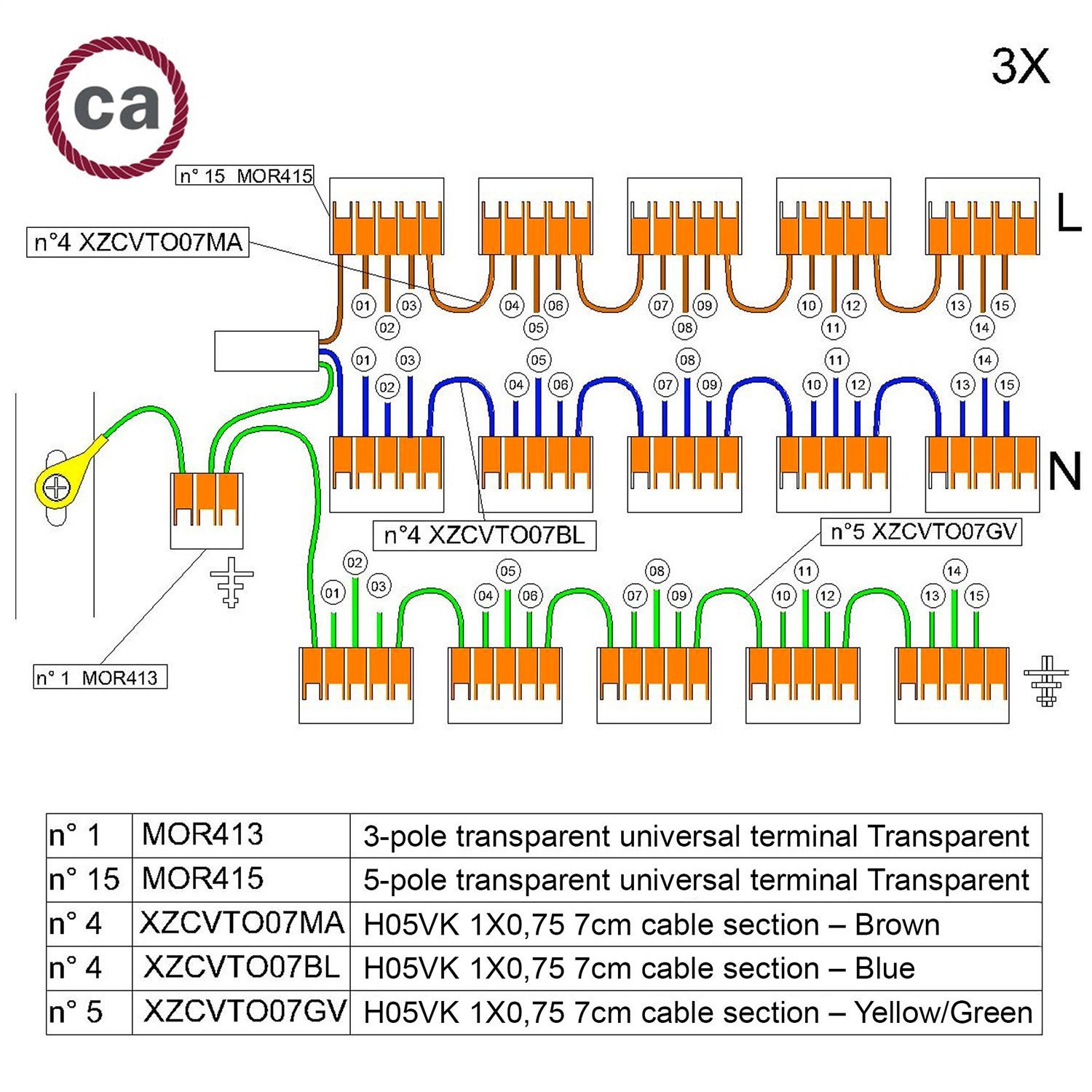 WAGO verbindingskit  compatibel met 3x kabel voor 15-gaats Aansluitkap