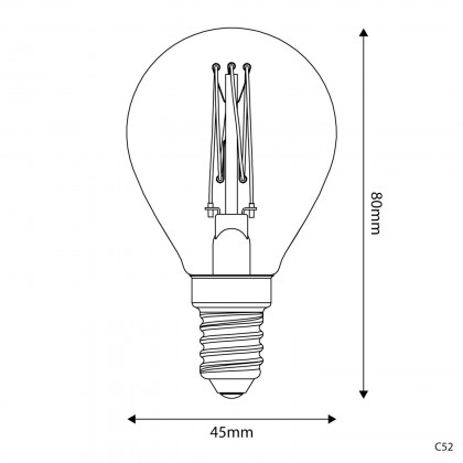 Lâmpada LED Dourada C52 Linha Carbono Filamento Vertical Mini Globo G45 3,4W E14 Regulável 2700K