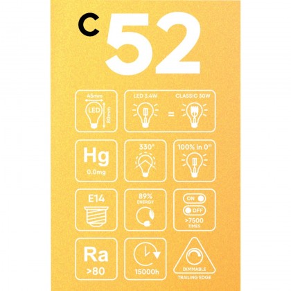 C52 Globo G45 gyllene LED-lampa Carbon Line Vertikal Filamenttråd 3,4W E14 Dimbar 2700K