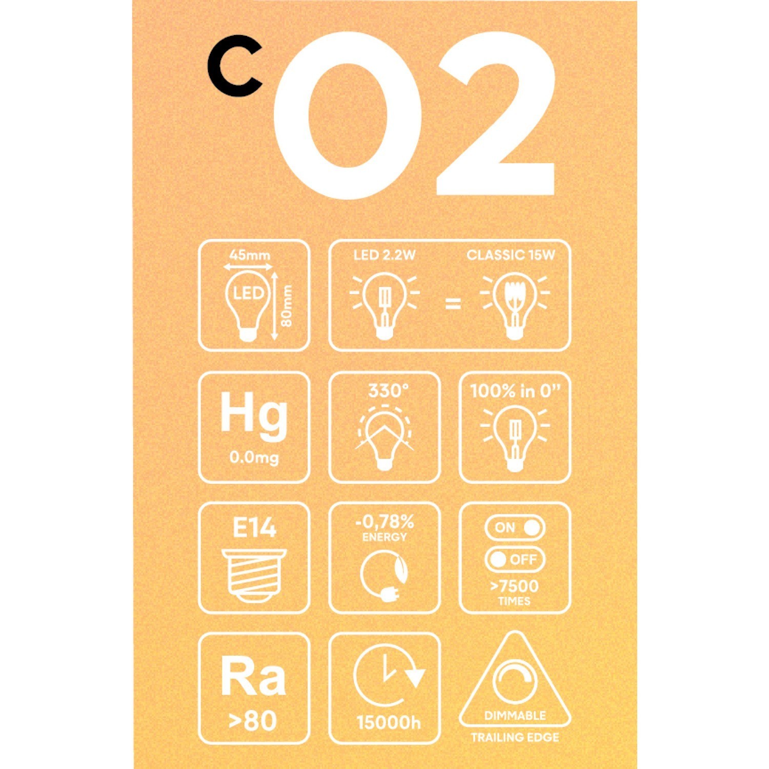 LED zlatá žárovka C02, řada Carbon, stočené spirálové vlákno, Mini glóbus G45 2,2W E14 stmívatelná 1800K