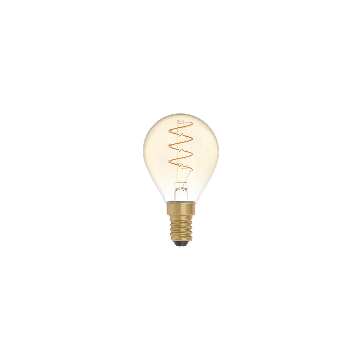 Lâmpada LED Dourada Linha Carbono C02 Filamento Curvo Espiral Mini Globo G45 2,2W E14 Regulável 1800K