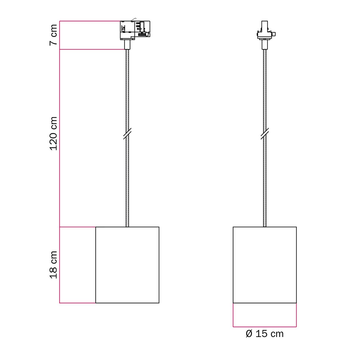 Track hanglamp met textielkabel en raffia Cilindro lampenkap