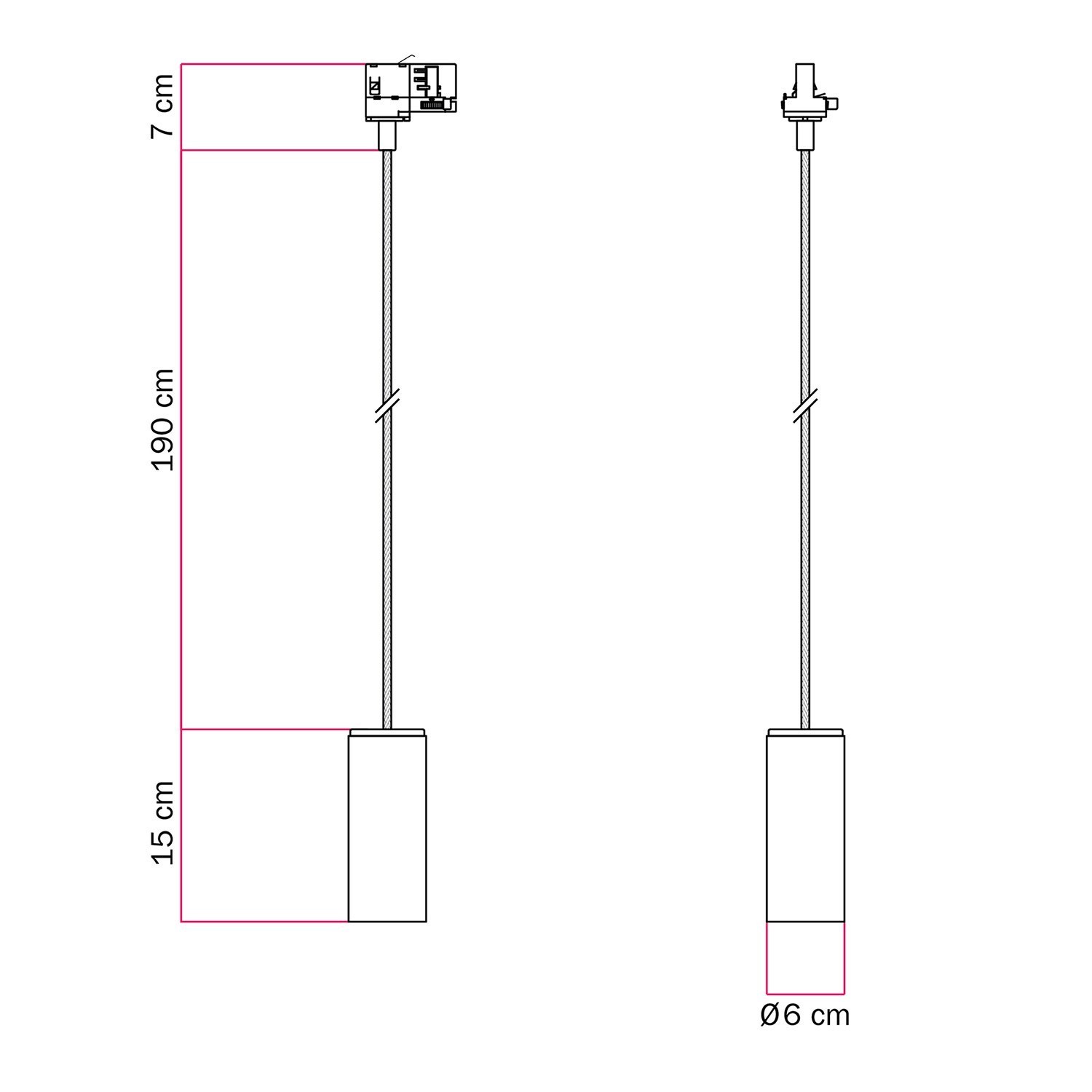 Hängelampe mit Textilkabel und Tub-E14 für Schienen