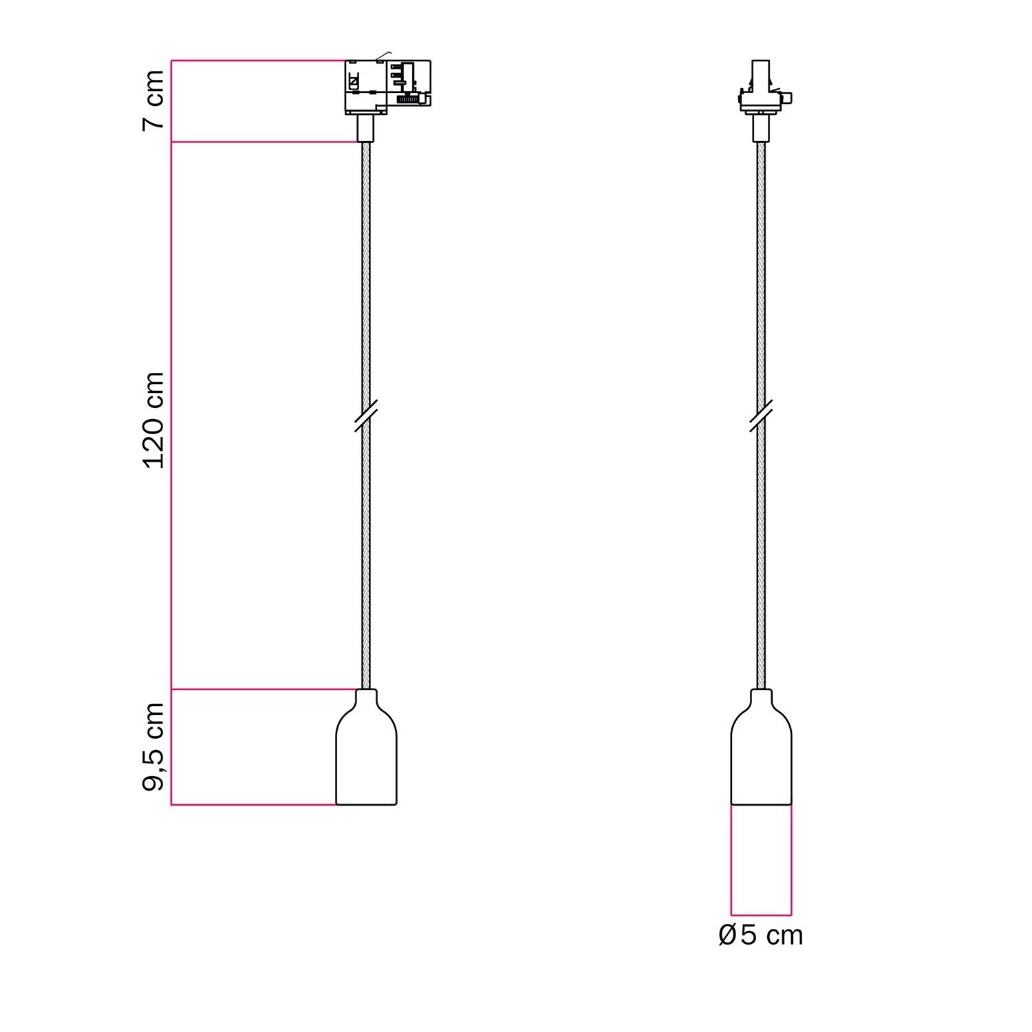 Pendel lampe med skinnesystem med lampeholder i træ