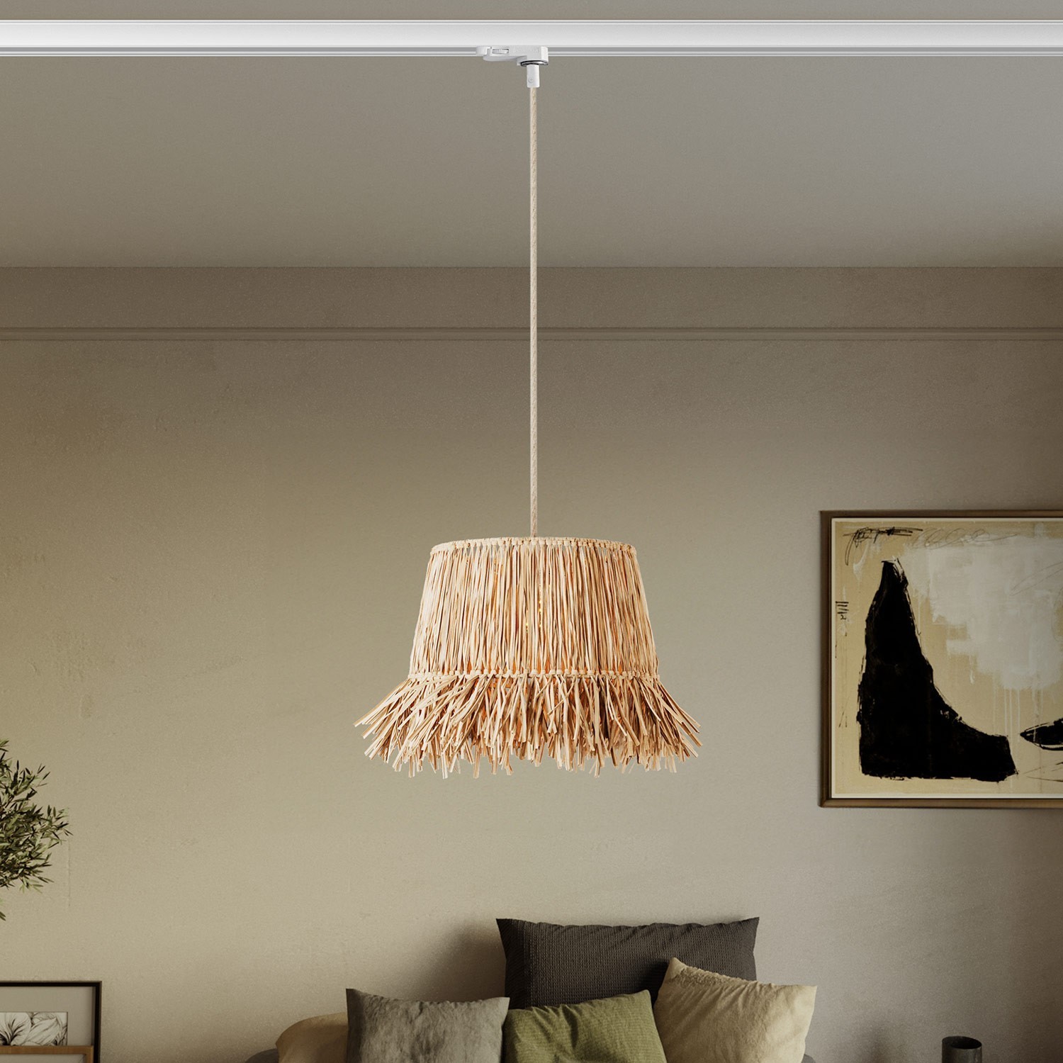 Lampa för skensystem med lampskärm Honolulu i raffia