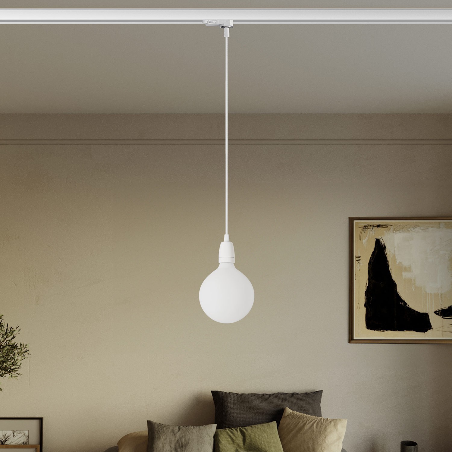 Track pendant lamp with coloured porcelain finish