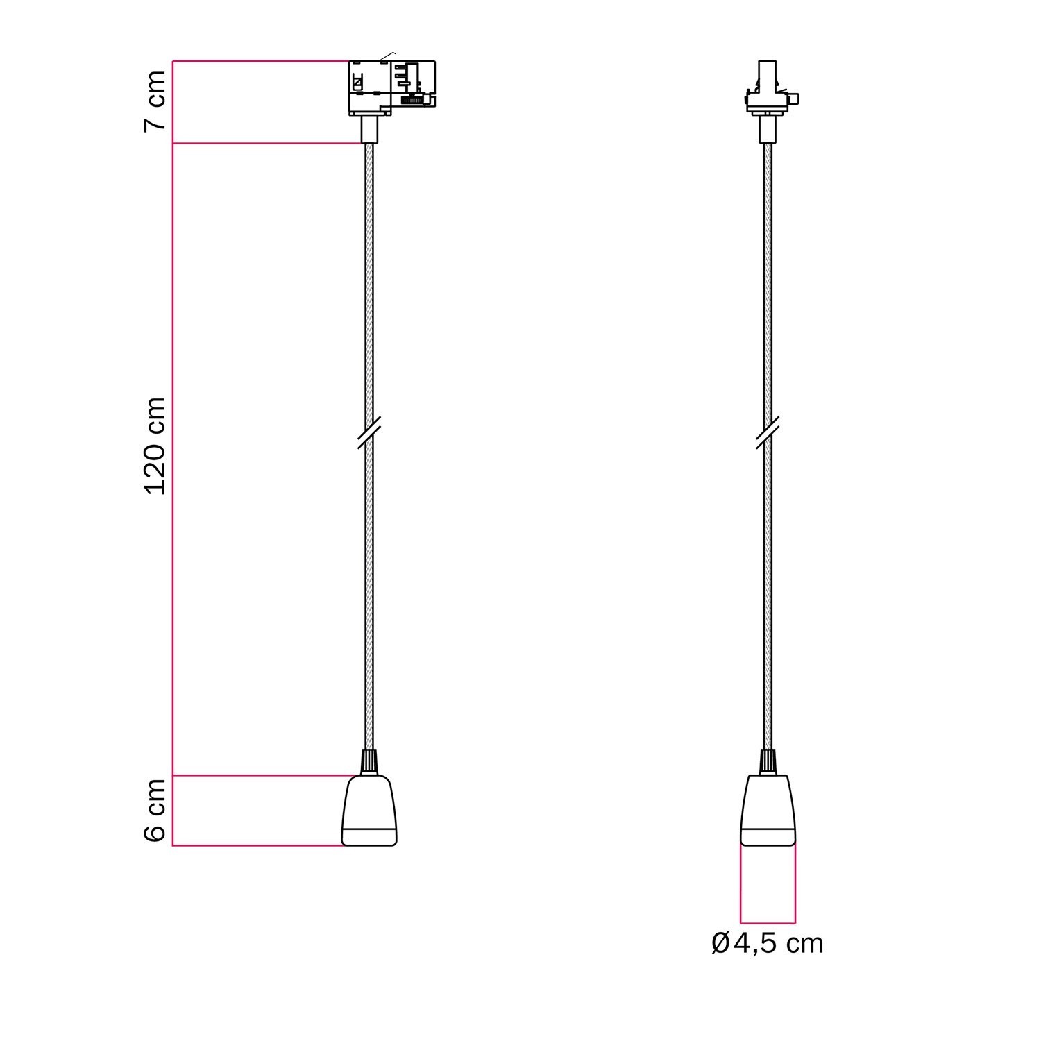 Track hanglamp met gekleurde porseleinen afwerking