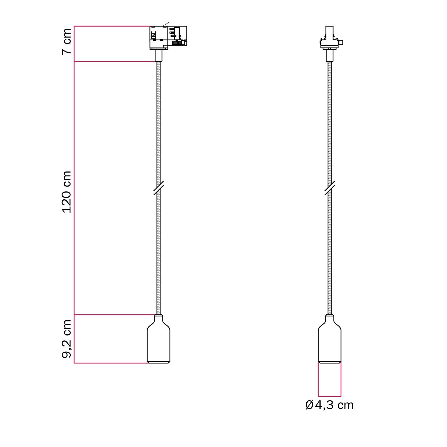 Candeeiro suspenso de calha em silicone com cabo têxtil