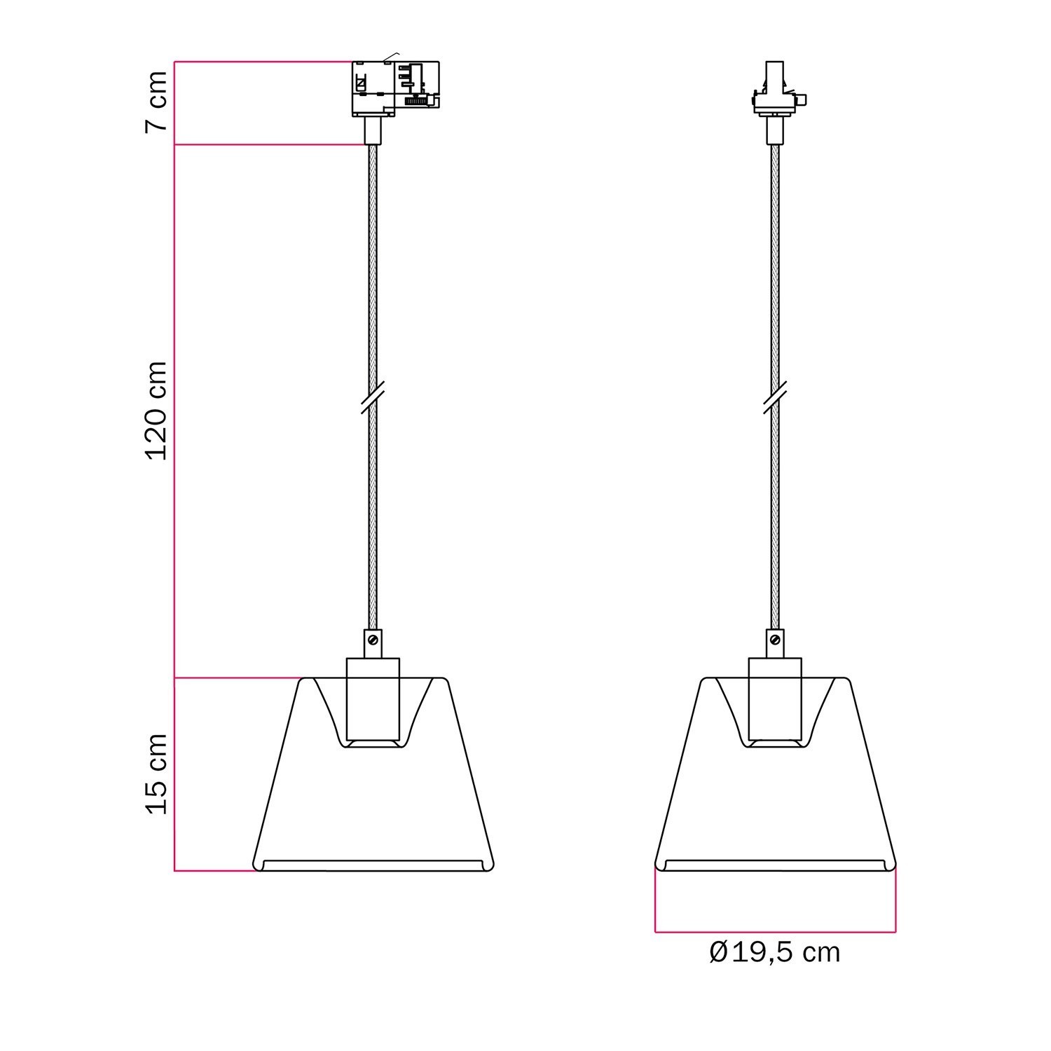 Hanglamp met transparante kegelvormige Ghost lamp voor rails