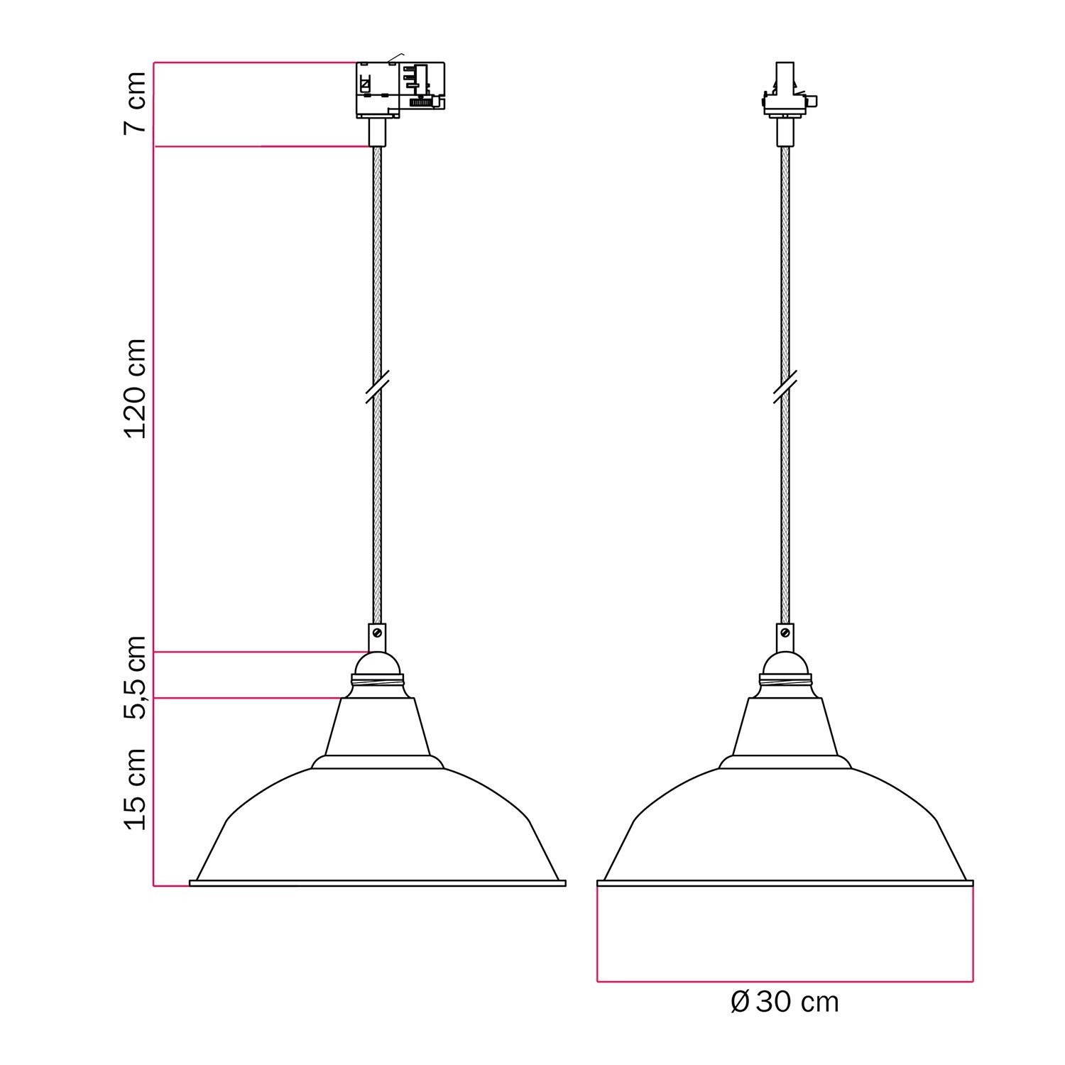 Pendellampa för skensystem med lampskräm Bistrot