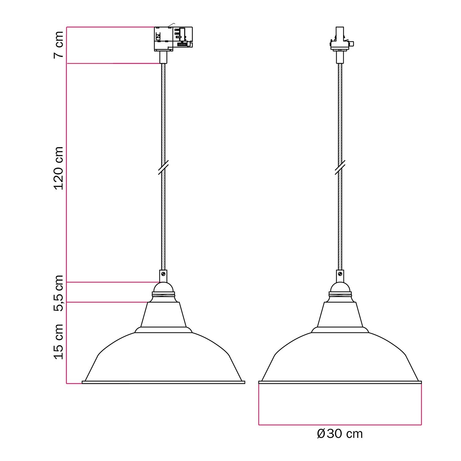 Pendelleuchte mit Bistrot-schirm für Schienen