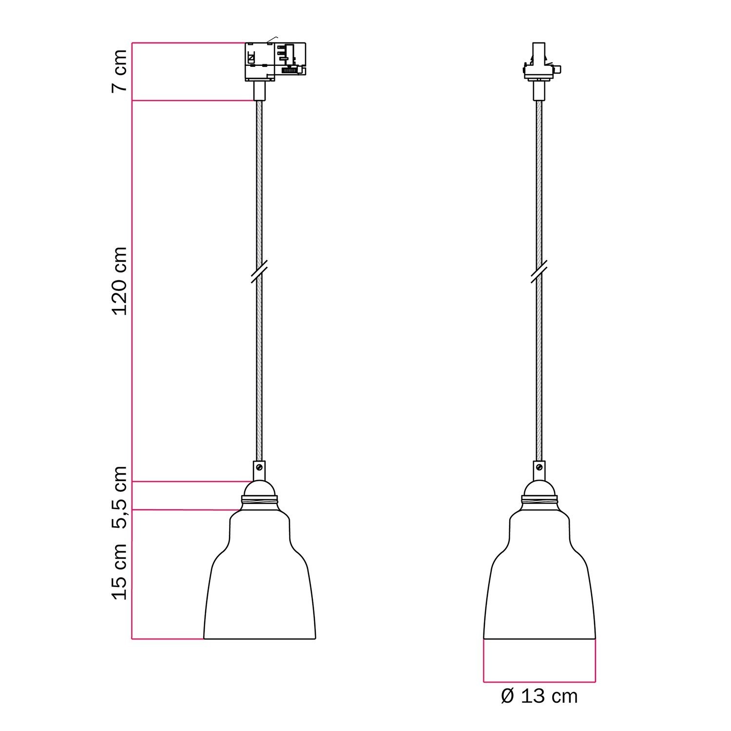 Lámpara colgante con pantalla Vaso y adaptador para carril