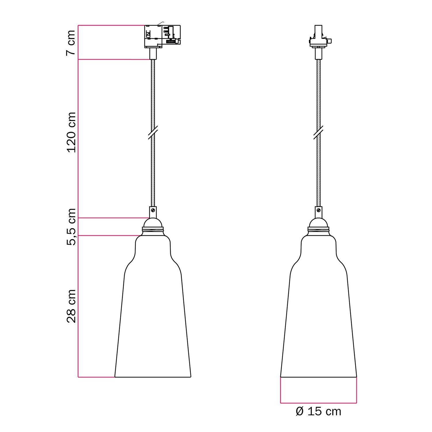 Lámpara colgante con pantalla Bottiglia y adaptador para carril