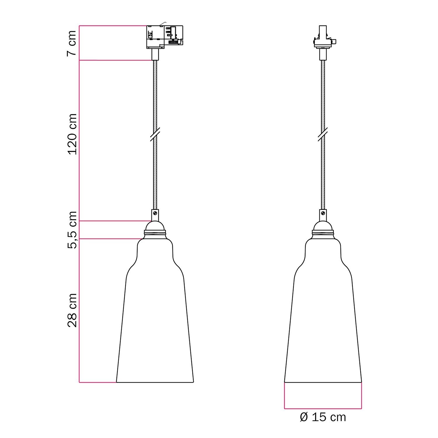 Pendellampa med lampskärm Flaska och strömskenedapter