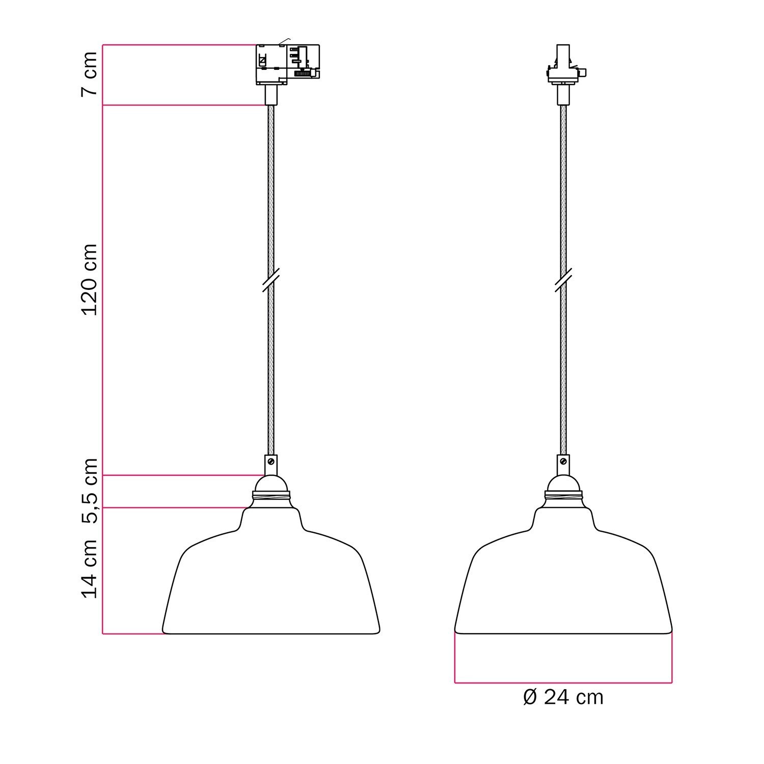 Hängelampe mit Coppa-Schirm und Schienenadapter