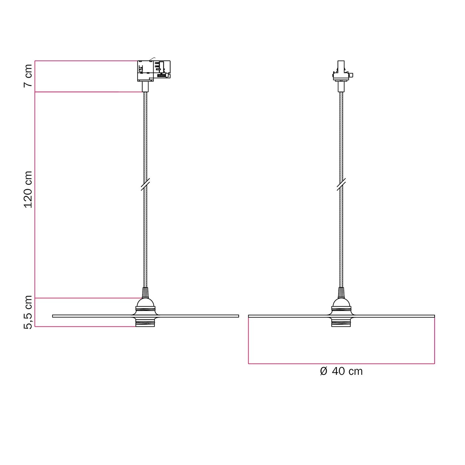 Ellepi XL Schienenpendelleuchte und Schienenadapter