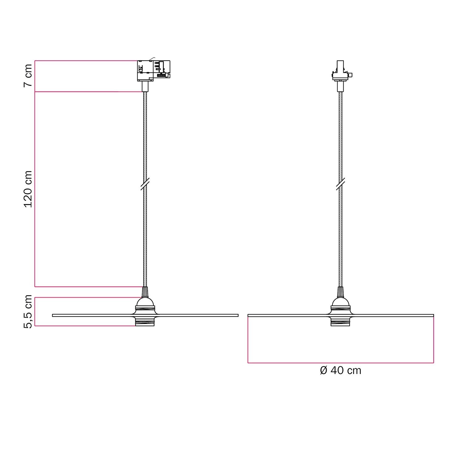 Ellepi XL Schienenpendelleuchte und Schienenadapter