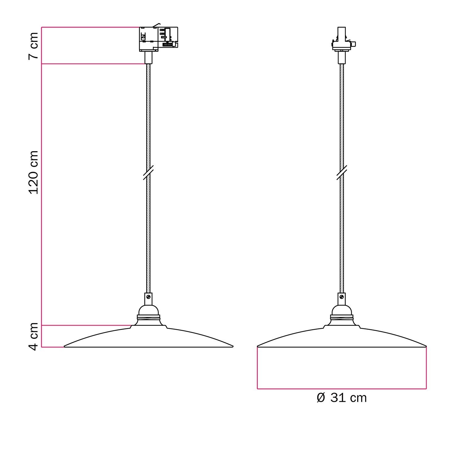 Hängelampe mit Piatto Keramikschirm für Schienen