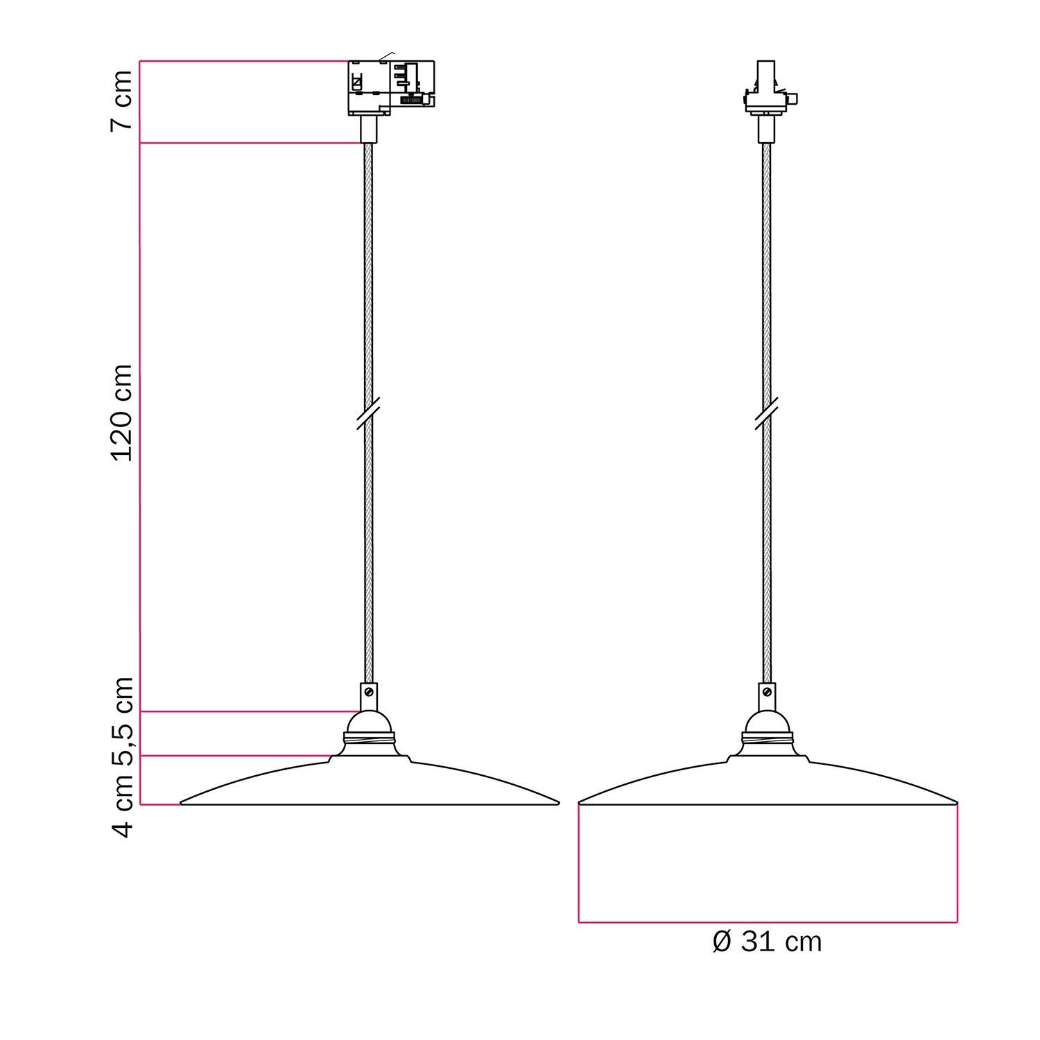 Hängelampe mit Piatto Keramikschirm für Schienen