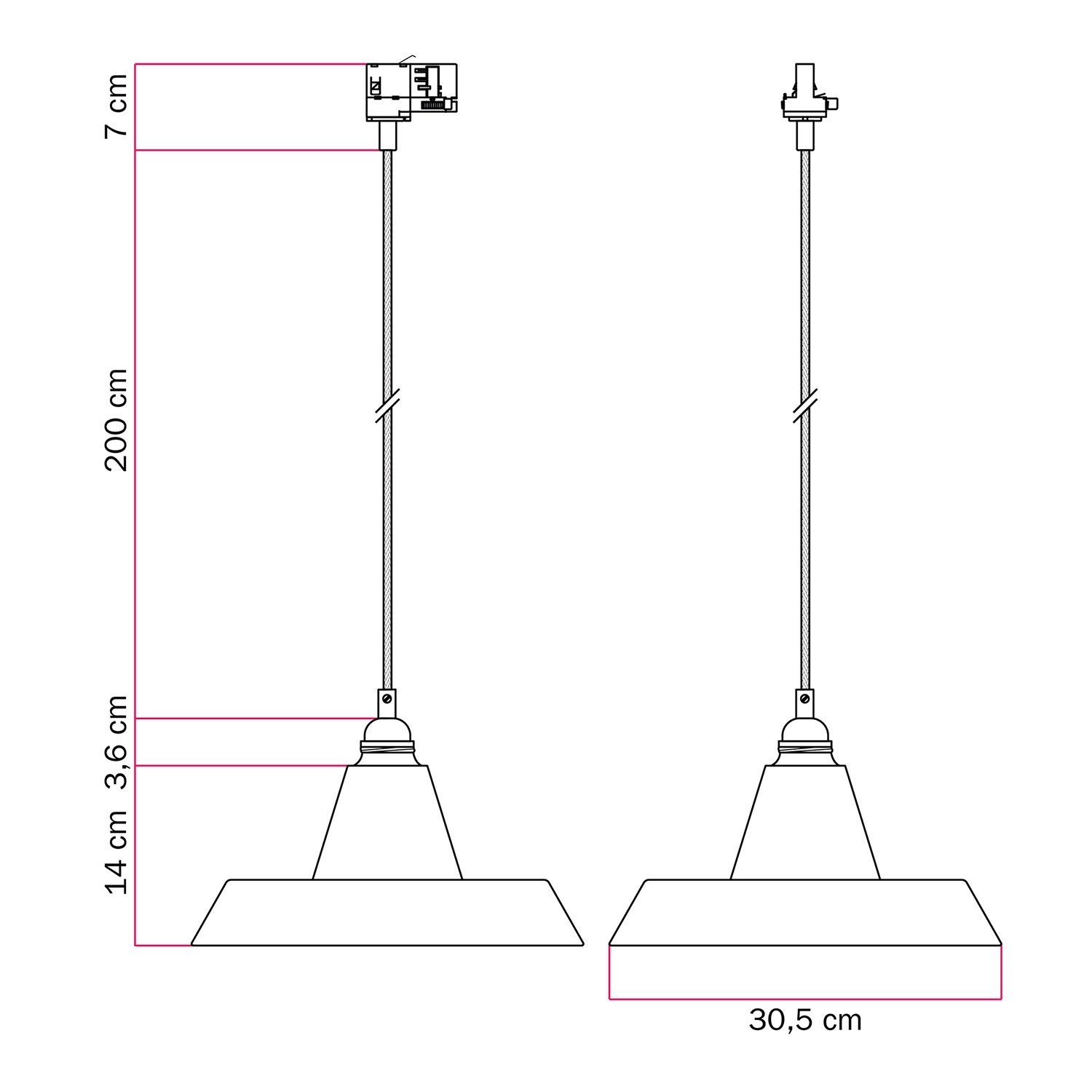 Industriální keramická závěsná lampa se stínidlem na kolejnici