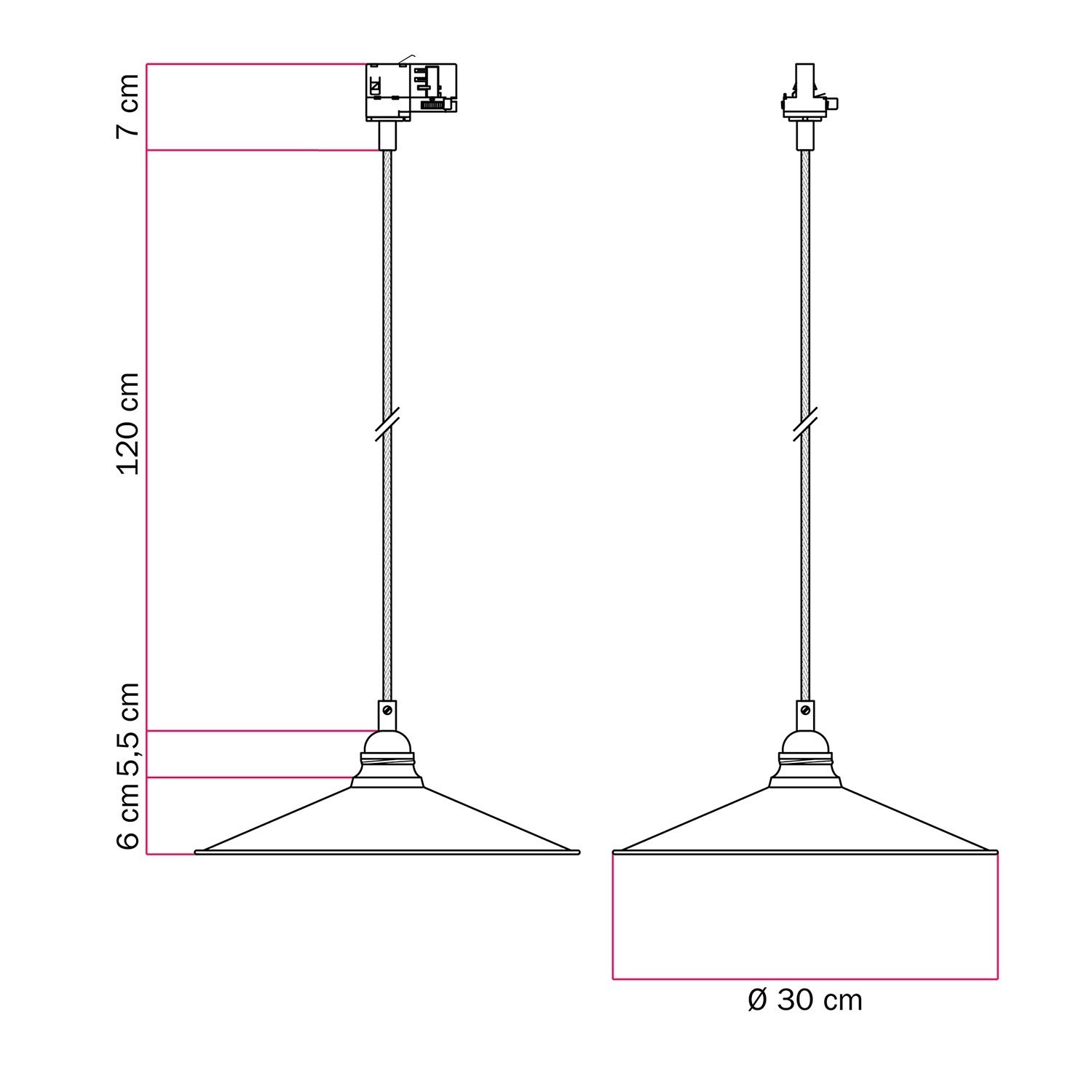 Candeeiro suspenso com abajur Swing para calhas