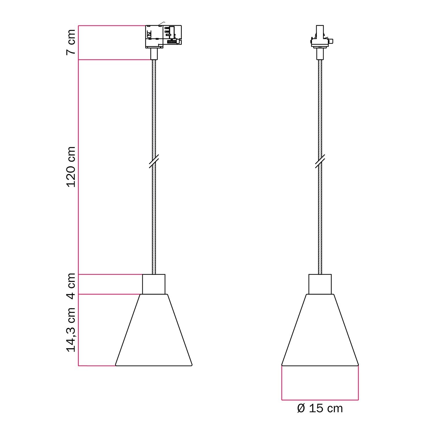 Lámpara colgante para carril con pantalla cónica de madera