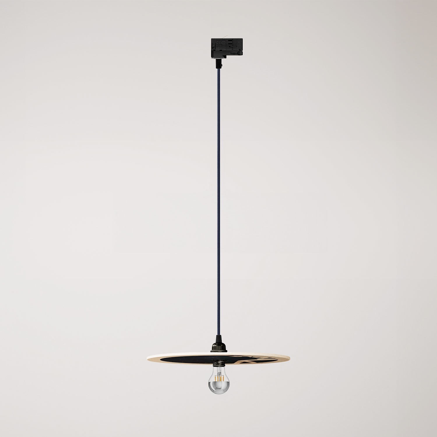 Track hanglamp met UFO dubbelzijdige houten kap