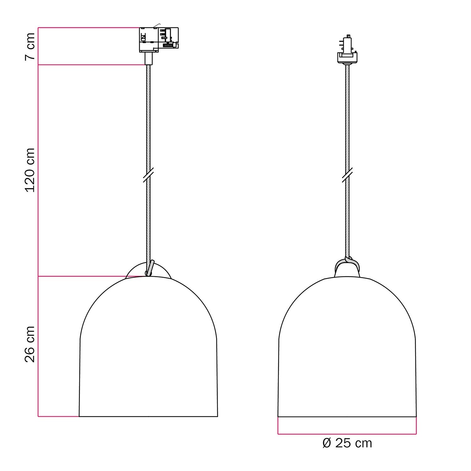 Pendellampa för skensystem med lampskärm i keramik Campana M