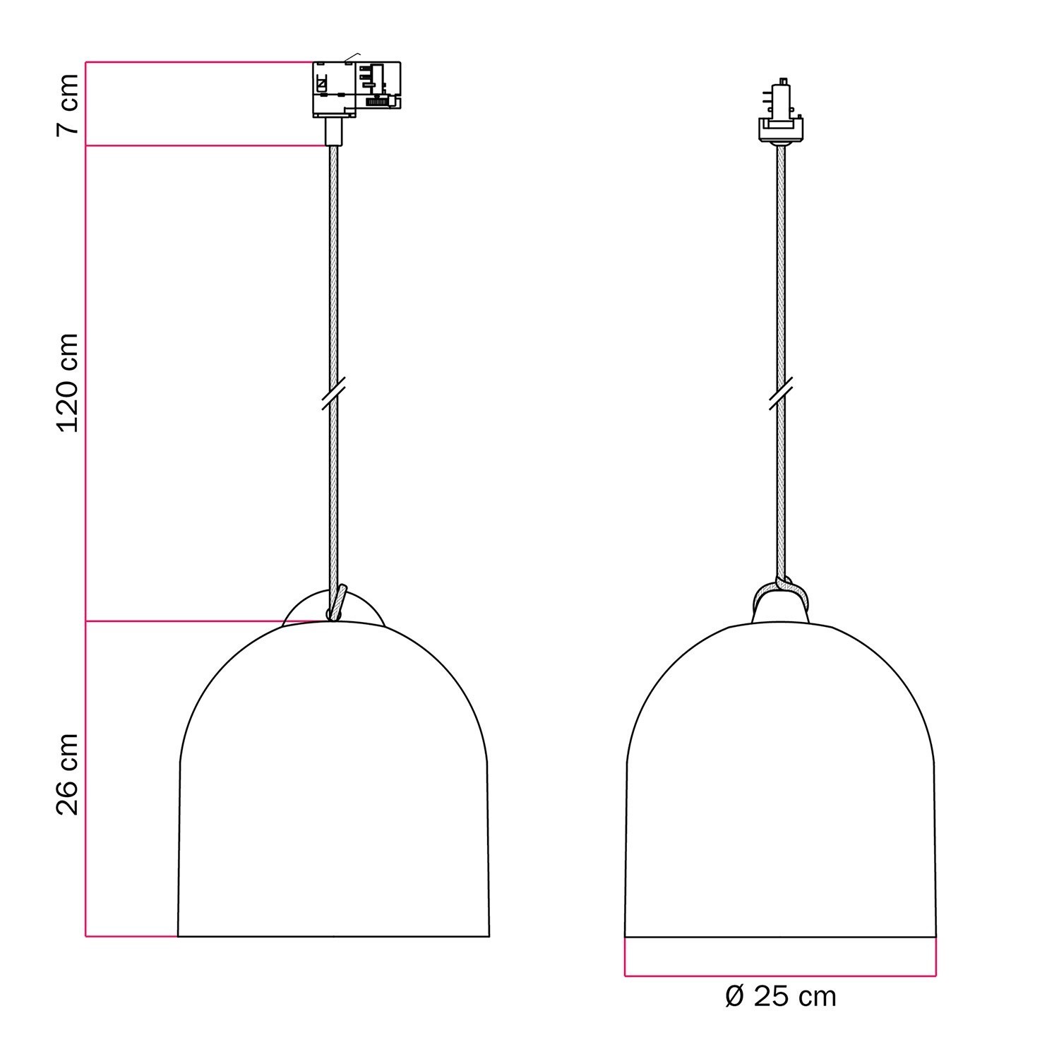 Pendellampa för skensystem med lampskärm i keramik Campana M