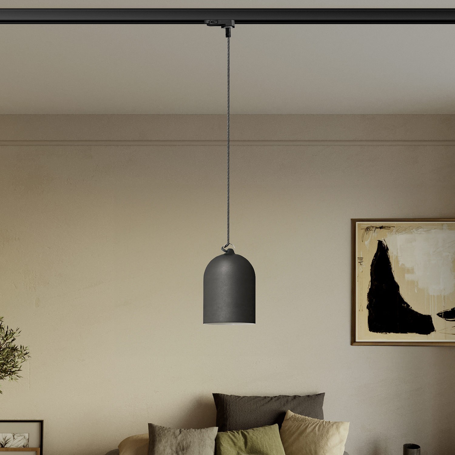 Track pendant with ceramic mini Campana lampshade