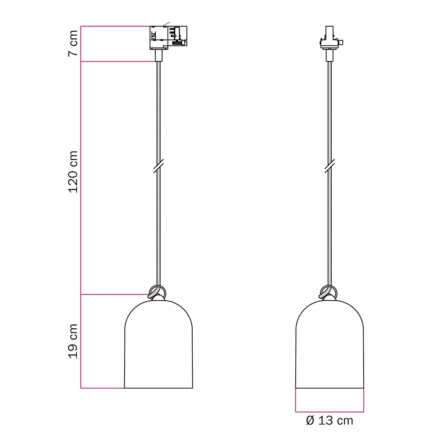 Pendelleuchte mit Mini-Campana M Keramikschirm für Schienen