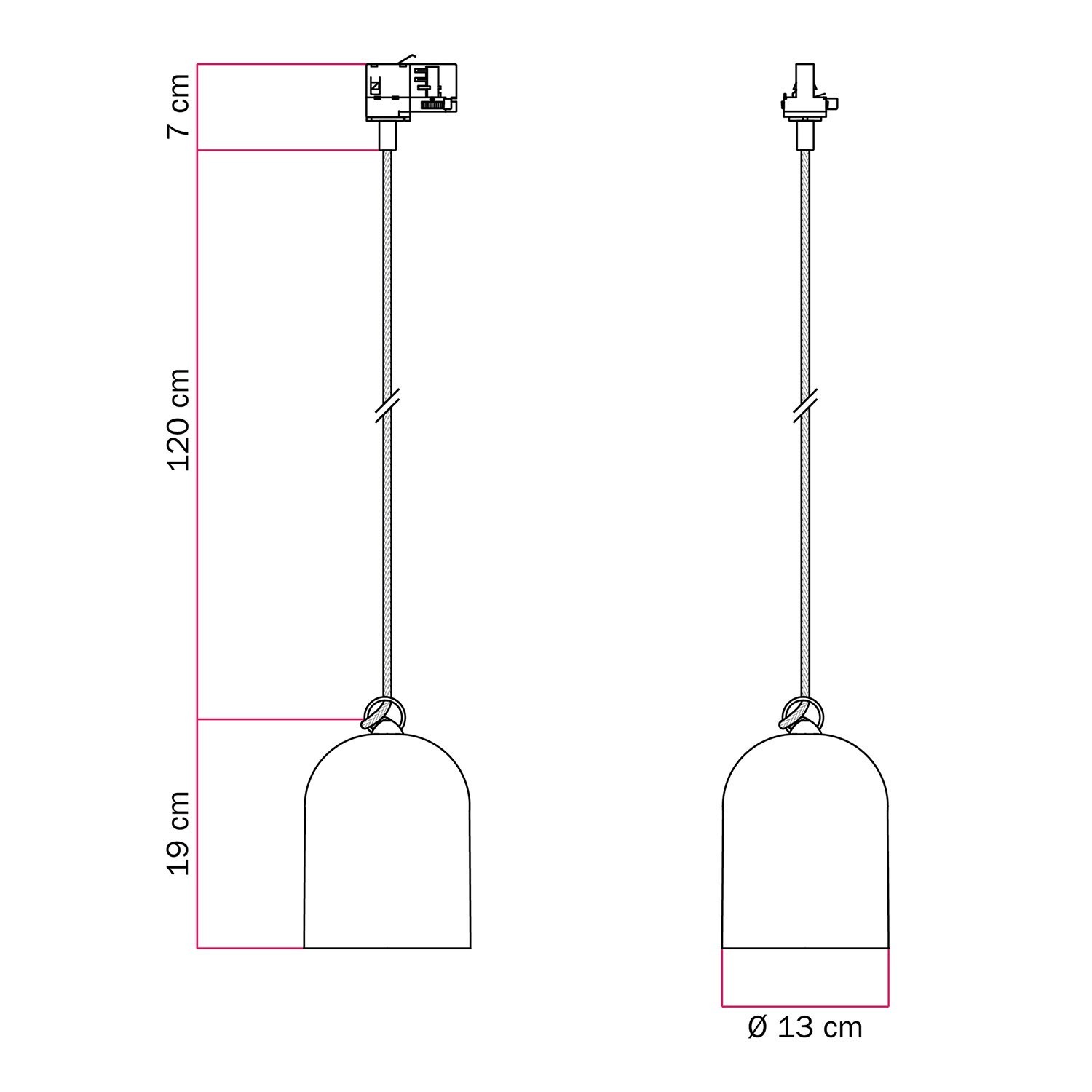 Pendelleuchte mit Mini-Campana M Keramikschirm für Schienen