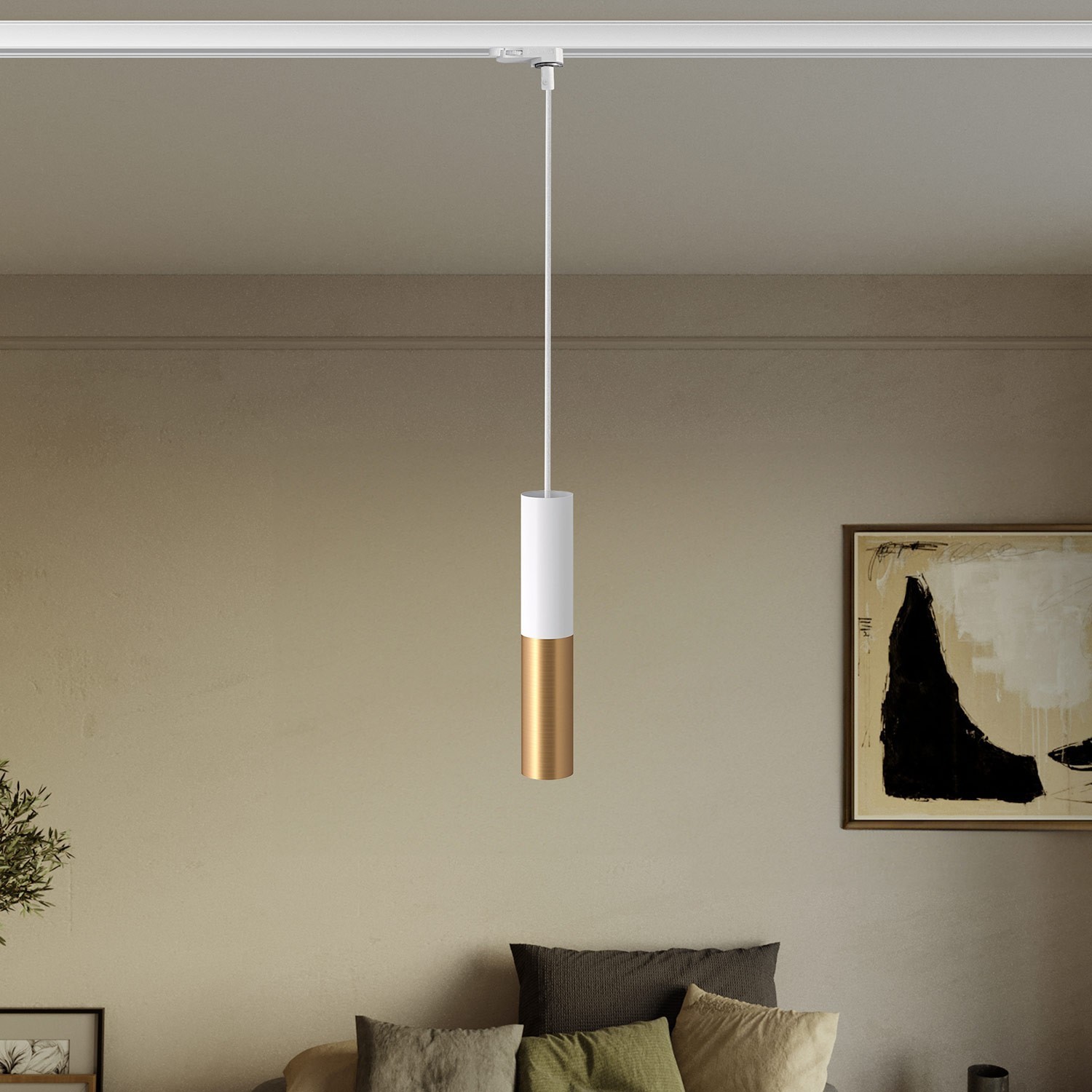 Track pendant lamp with Tub-E14 double shade