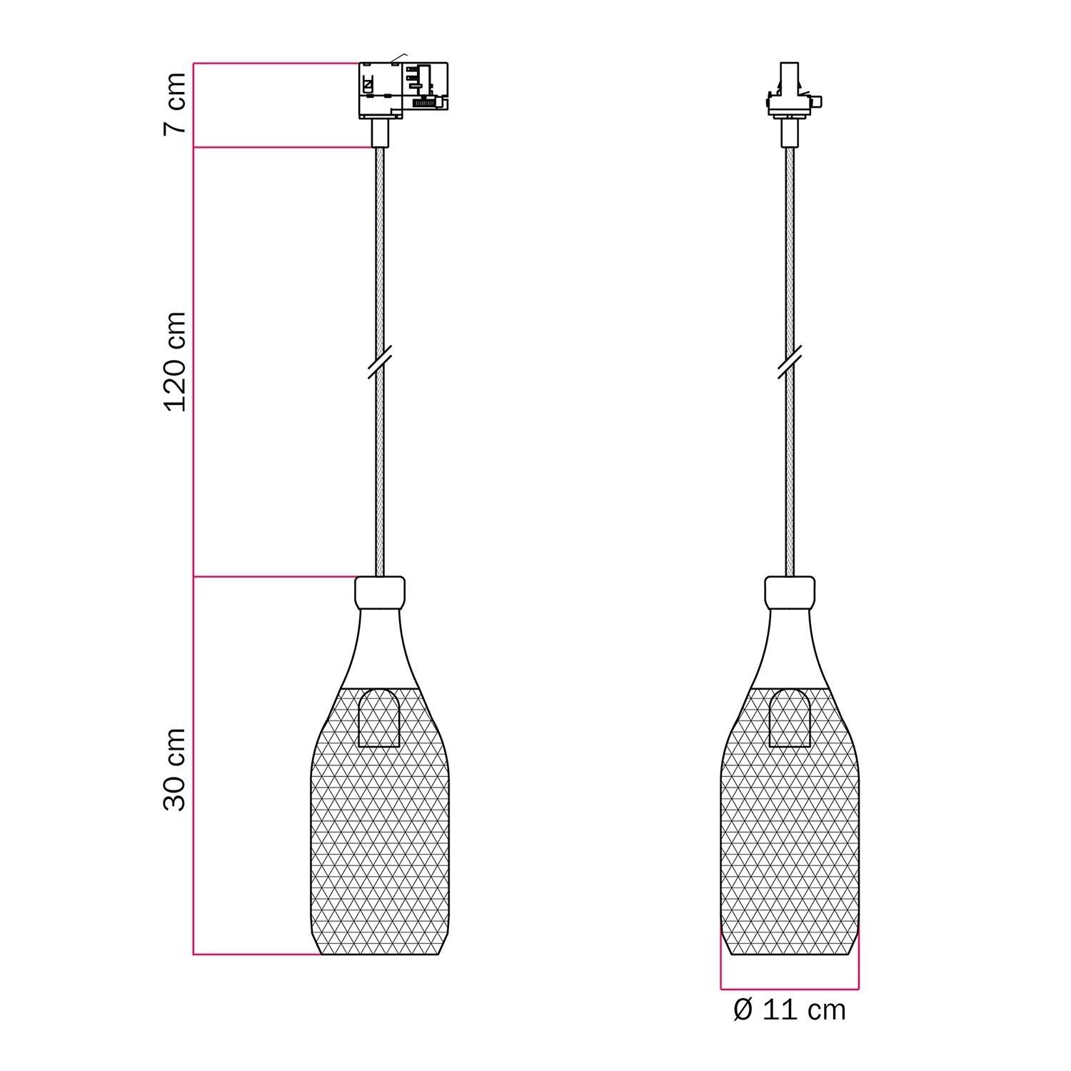 Hanglamp met Jéroboam lampenkap voor rails