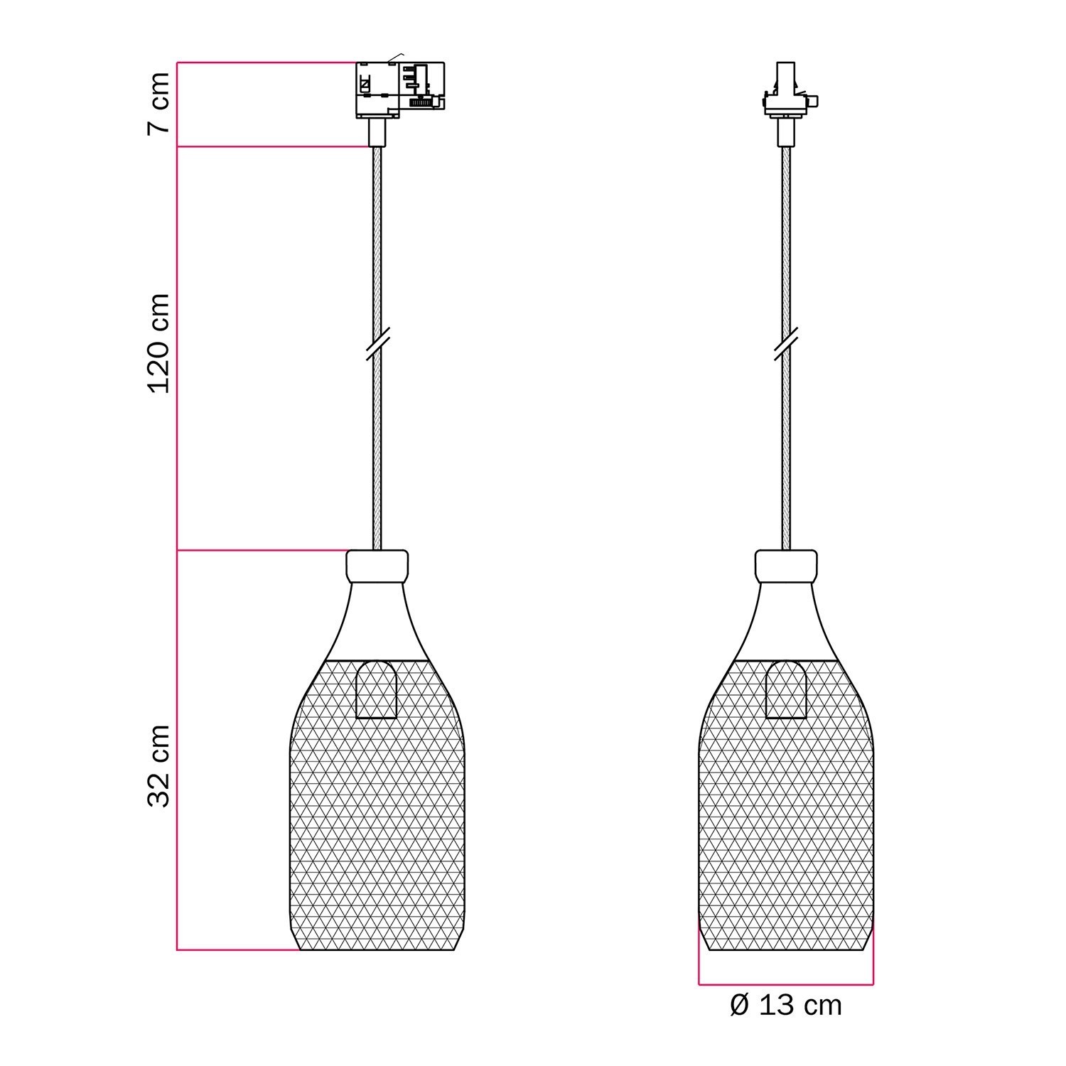 Pendellampa för skensystem med lampskärm Flaska Jéroboam