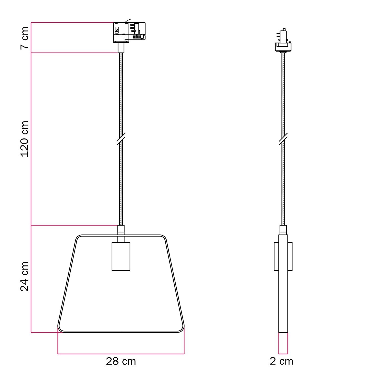 Hanglamp met Duedì kap en railadapter