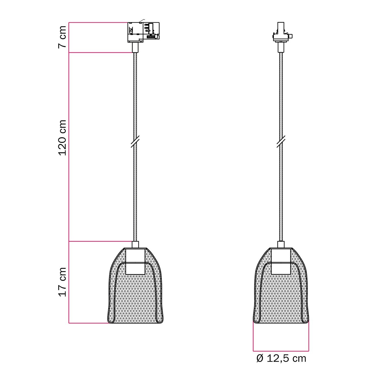 Lustră suspendată Ghostbell cu abajur, compatibilă cu sistemele de șine