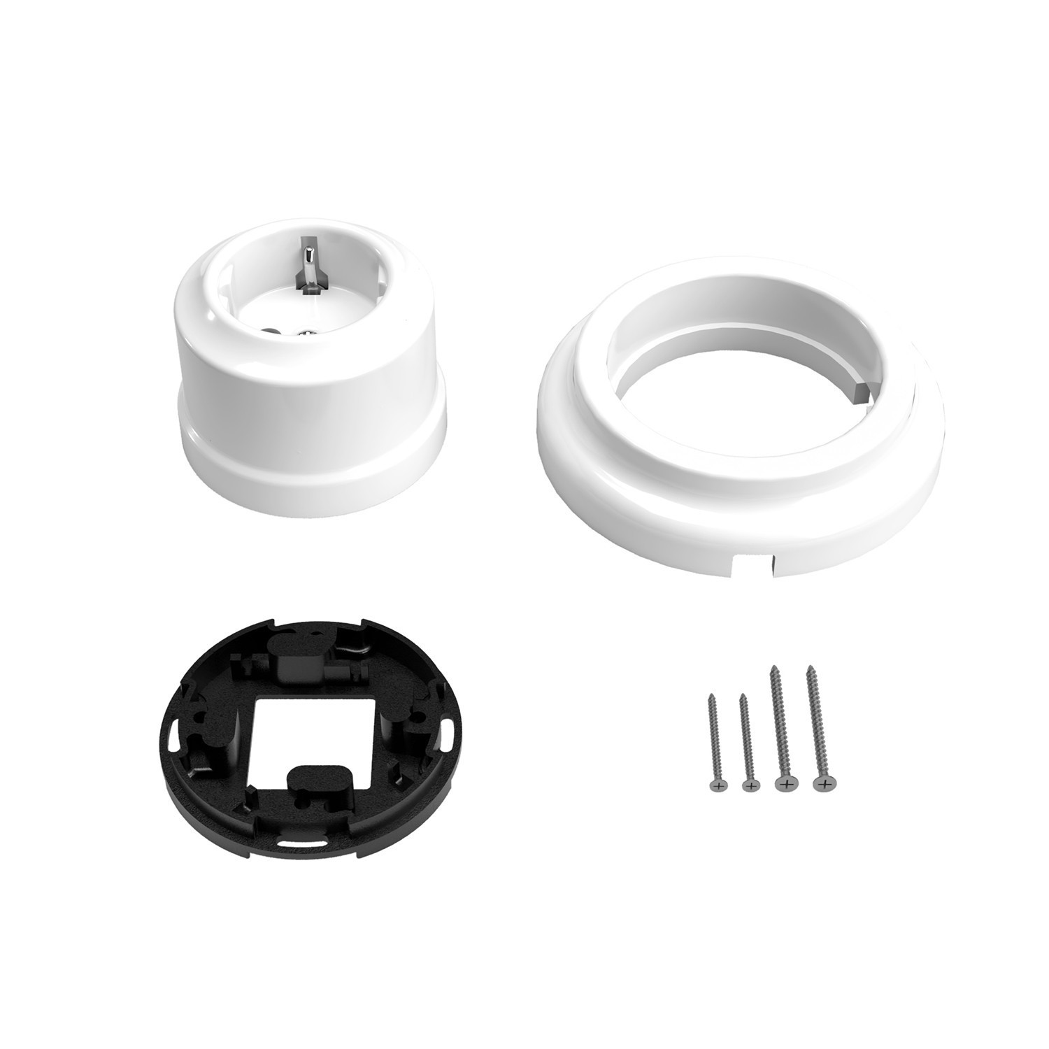 Schuko wall socket kit with porcelain base