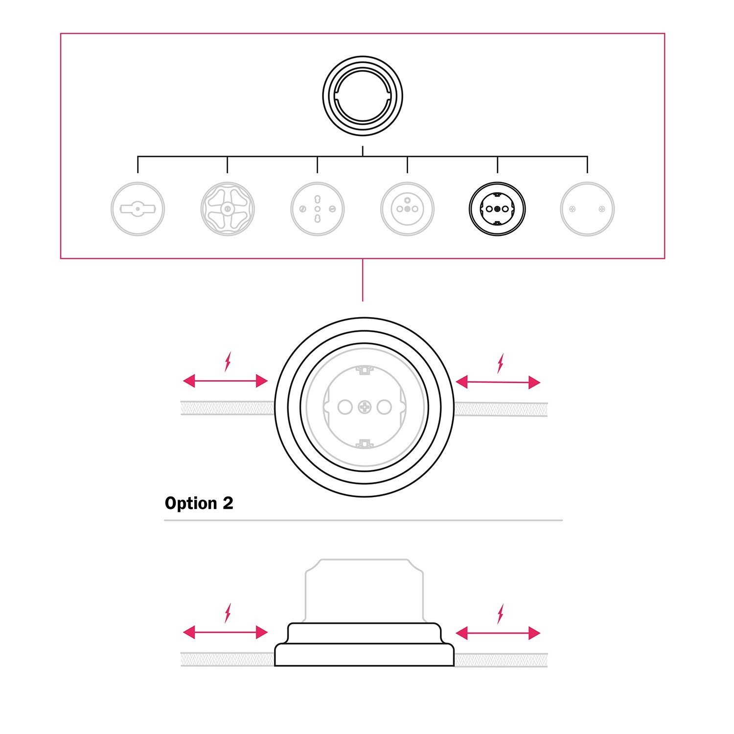 Schuko wall socket kit with porcelain base