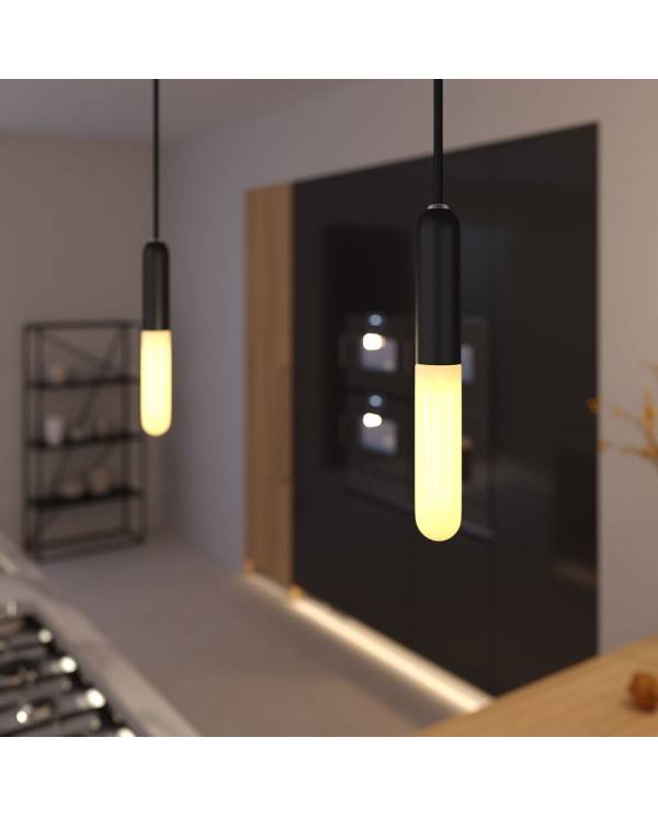 Lampa wisząca z kablem w oplocie, oprawką E14 P-Light i metalowymi elementami - Made in Italy