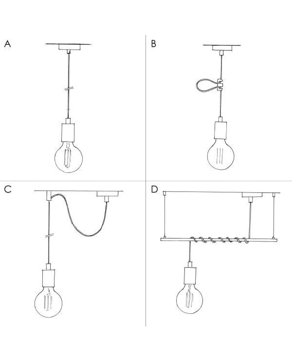 Hanglamp vervaardigd in Italië met textiel kabel en metalen afwerking met E14 P-lamp fitting