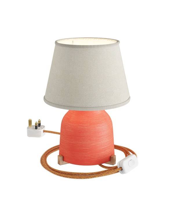 Vaso keramična stolna lampa s Impero nijansom, kompletna s tekstilnim kabelom, prekidačem i UK utikačem